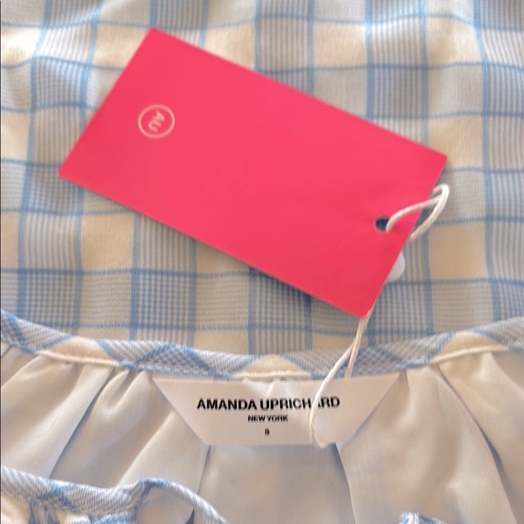 AMANDA UPRICHARD New York Blue and White Smocked Puff Sleeve Blouse - Picture 3 of 4